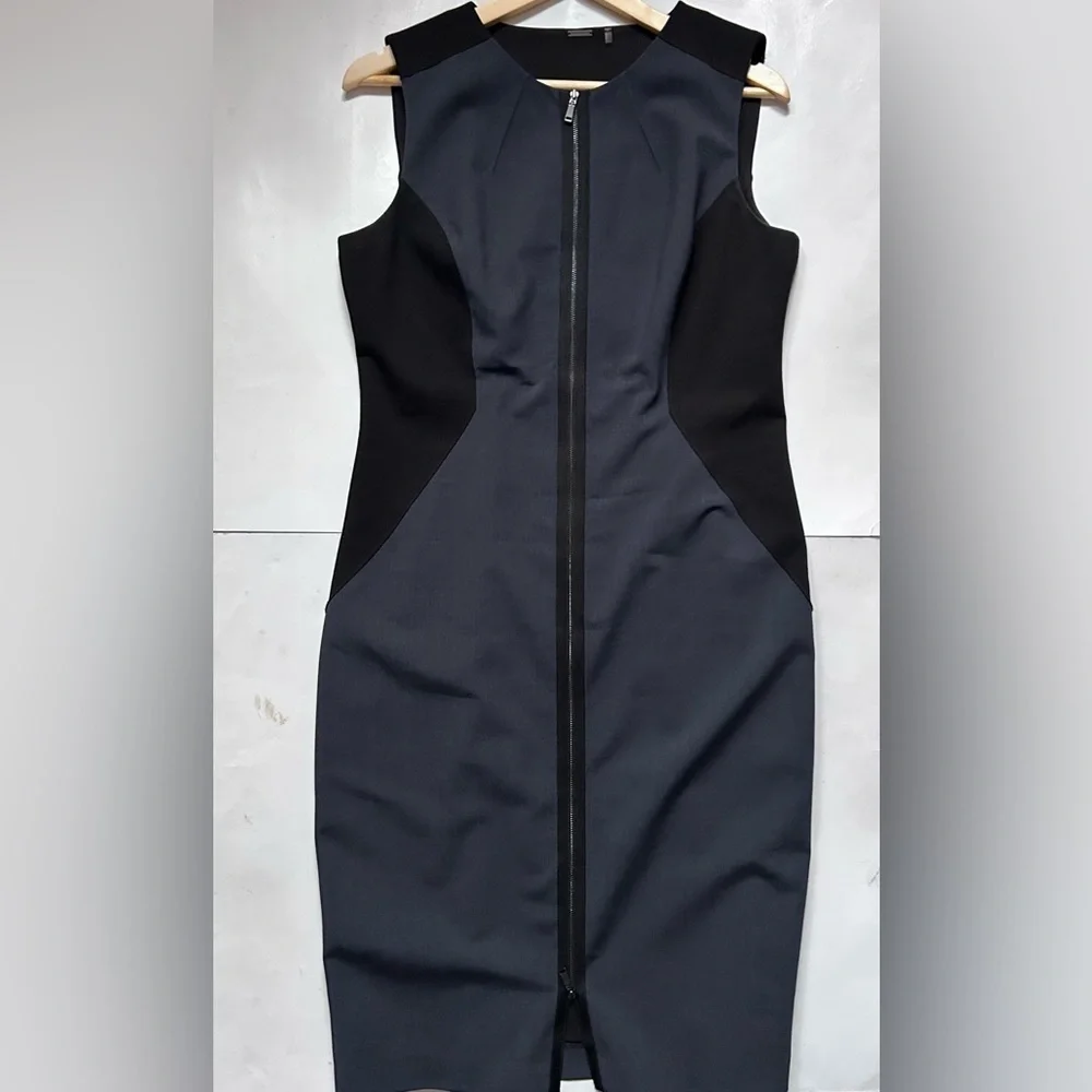 Elie Tahari Womens Wool Blend Sheath Career Dress blue  Black Zip front - Picture 7 of 13